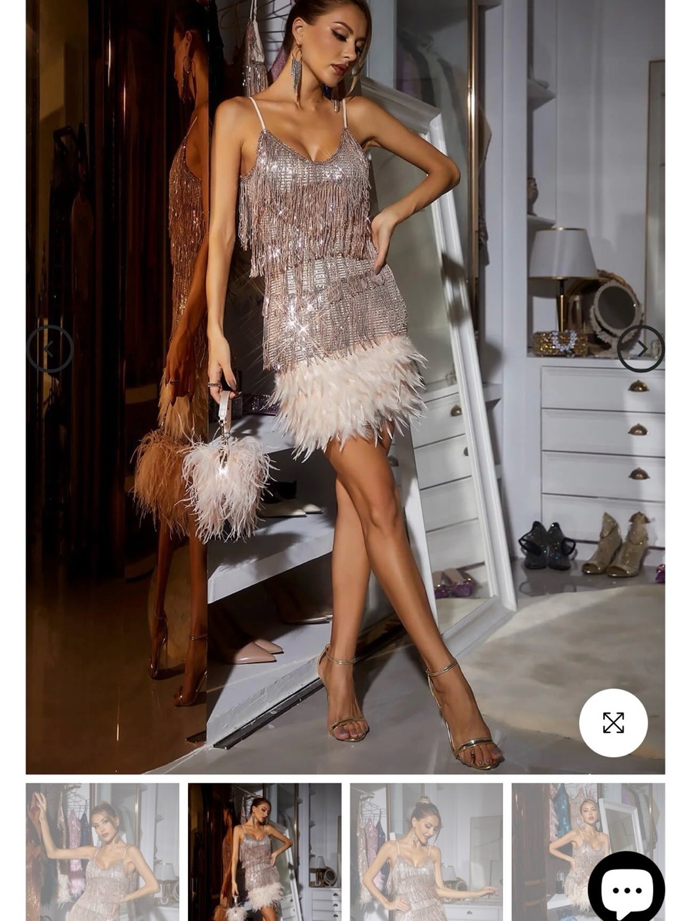 Austyn Tassel Feather Mini Dress In Champagne (new with tags, never worn) - Picture 2 of 7